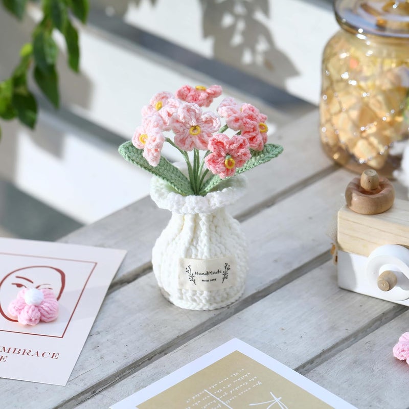 YOOJEE Crochet Flower Pot Forget-me-not Pink Handmade Valentines Day Gifts for Women Wife Coworker Lover Friends Sister Couples Graduation Birthday Wedding Anniversary Home Decoration Cute Desk Decor - Image 2